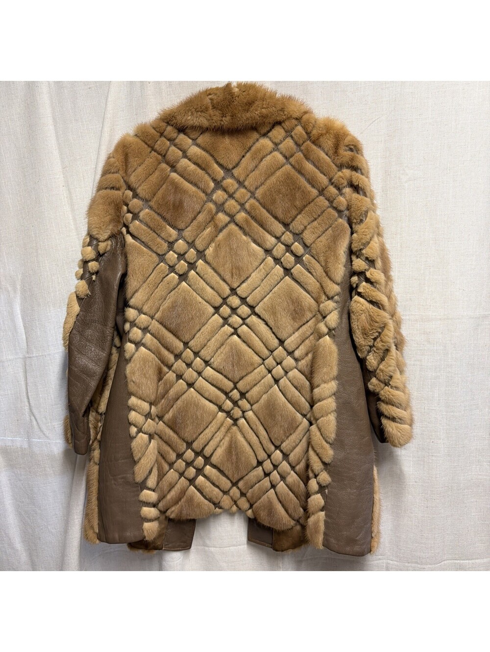 Womens Mink and Leather Tan Fur Open Front Coat - Picture 4 of 8
